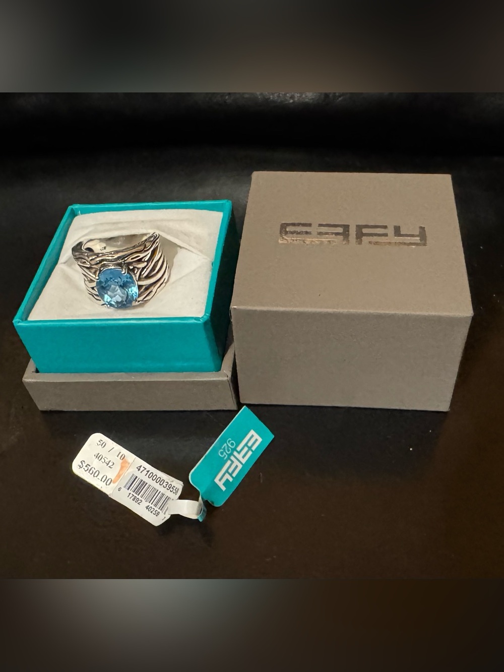 Effy Balissima sterling silver ring oval-cut blue topaz stone woven band Size 7